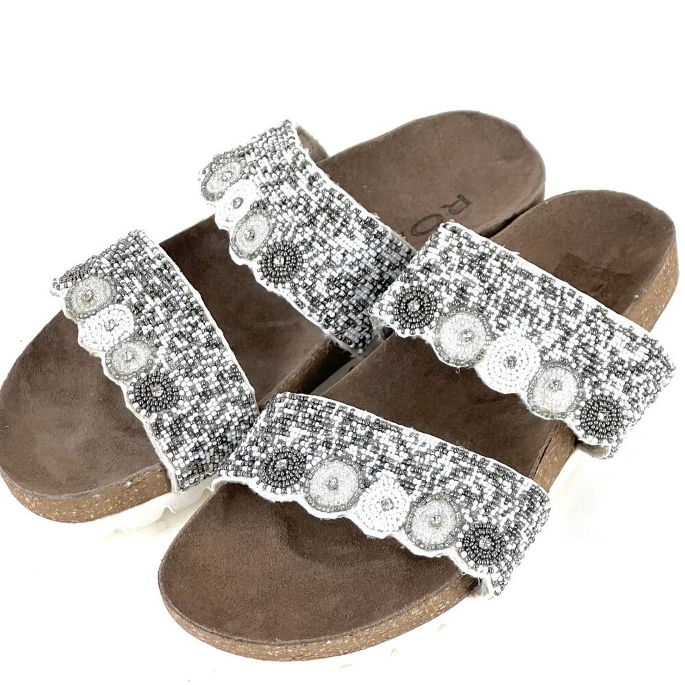 ROAN‎ by Bed Stu Women Jury Summer Slide Flat Sandals 9 Multi Bead Double Strap